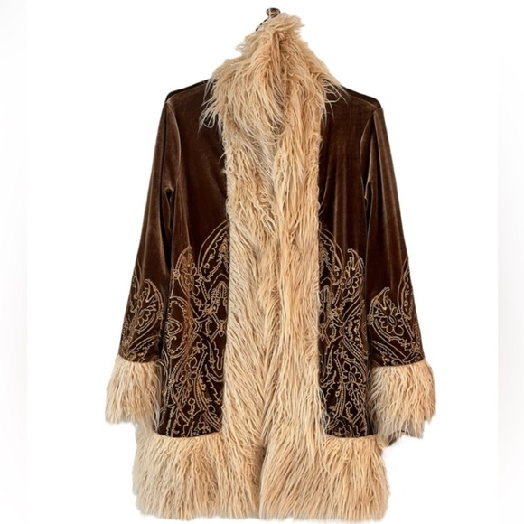 Forever 21 Penny Lane Faux Fur Trim 70s Retro Style Shag Coat Almost Famous SM - Picture 9 of 15